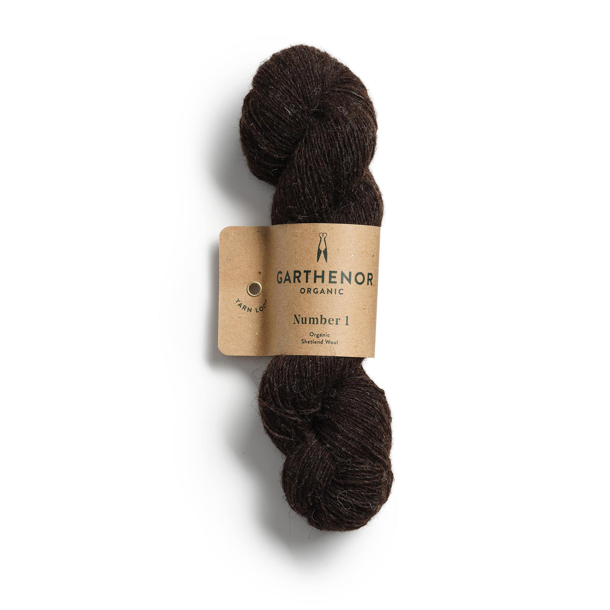 Close-up of Garthenor Organic’s Number 1 (Previous Spin) laceweight yarn in Chalkboard – an undyed, off-black Shetland wool.