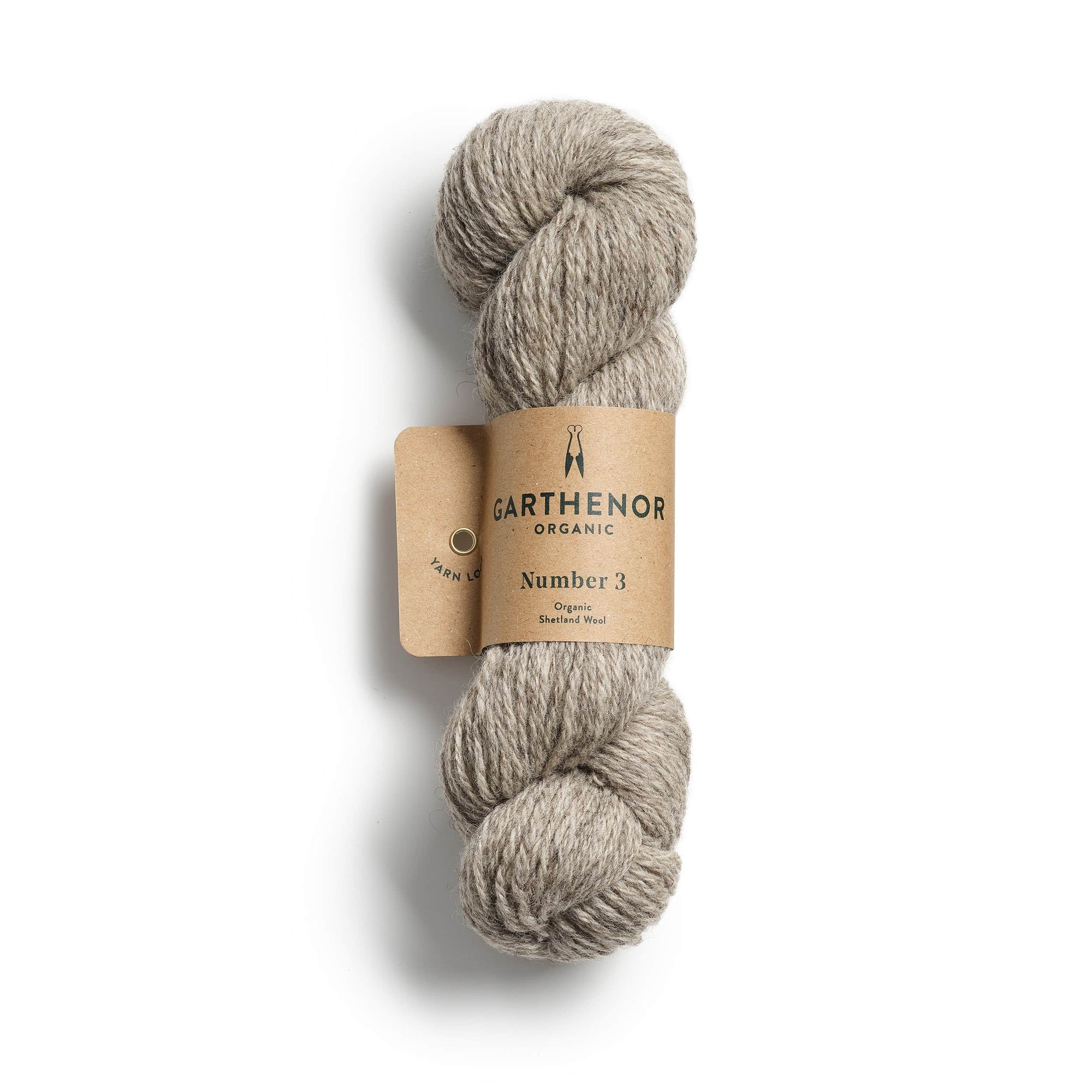 Garthenor Organic Number 3 (Previous Spin) DK yarn in Boulder – an undyed pale grey Shetland wool, shown on a white background.